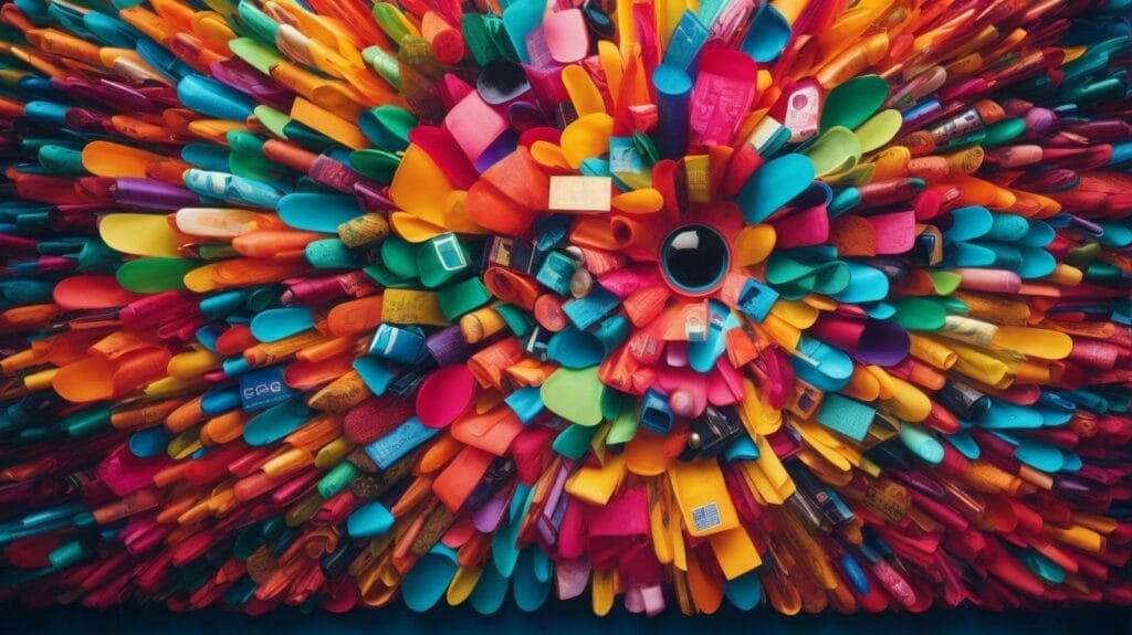 Colorful spoons transformed into a captivating sculpture for effective social media marketing.